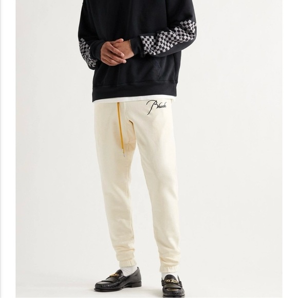 Rhude Other - Rhude Men’s Embroidered Logo Loopback Cotton Jersey Sweatpants in Cream, Small